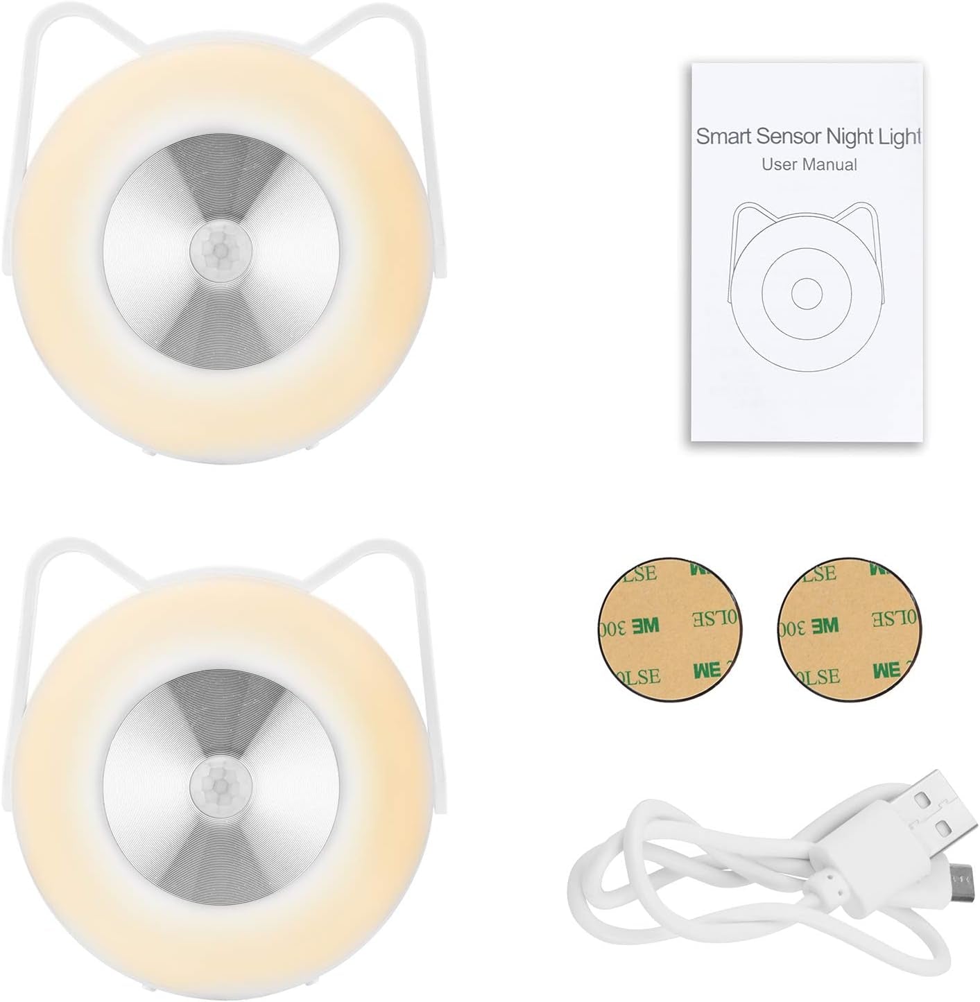 Rechargeable Motion Sensor Stick-On Anywhere Night Light Indoor,Led Motion Sensor Closet Lights (2 Pack),Battery Operated Night-Lights for Stairs Bedroom Bathroom Kitchen Hallway
