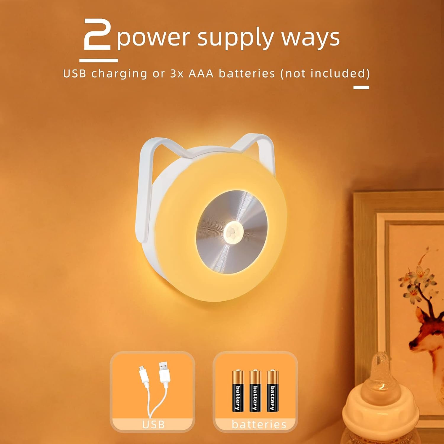 Rechargeable Motion Sensor Stick-On Anywhere Night Light Indoor,Led Motion Sensor Closet Lights (2 Pack),Battery Operated Night-Lights for Stairs Bedroom Bathroom Kitchen Hallway