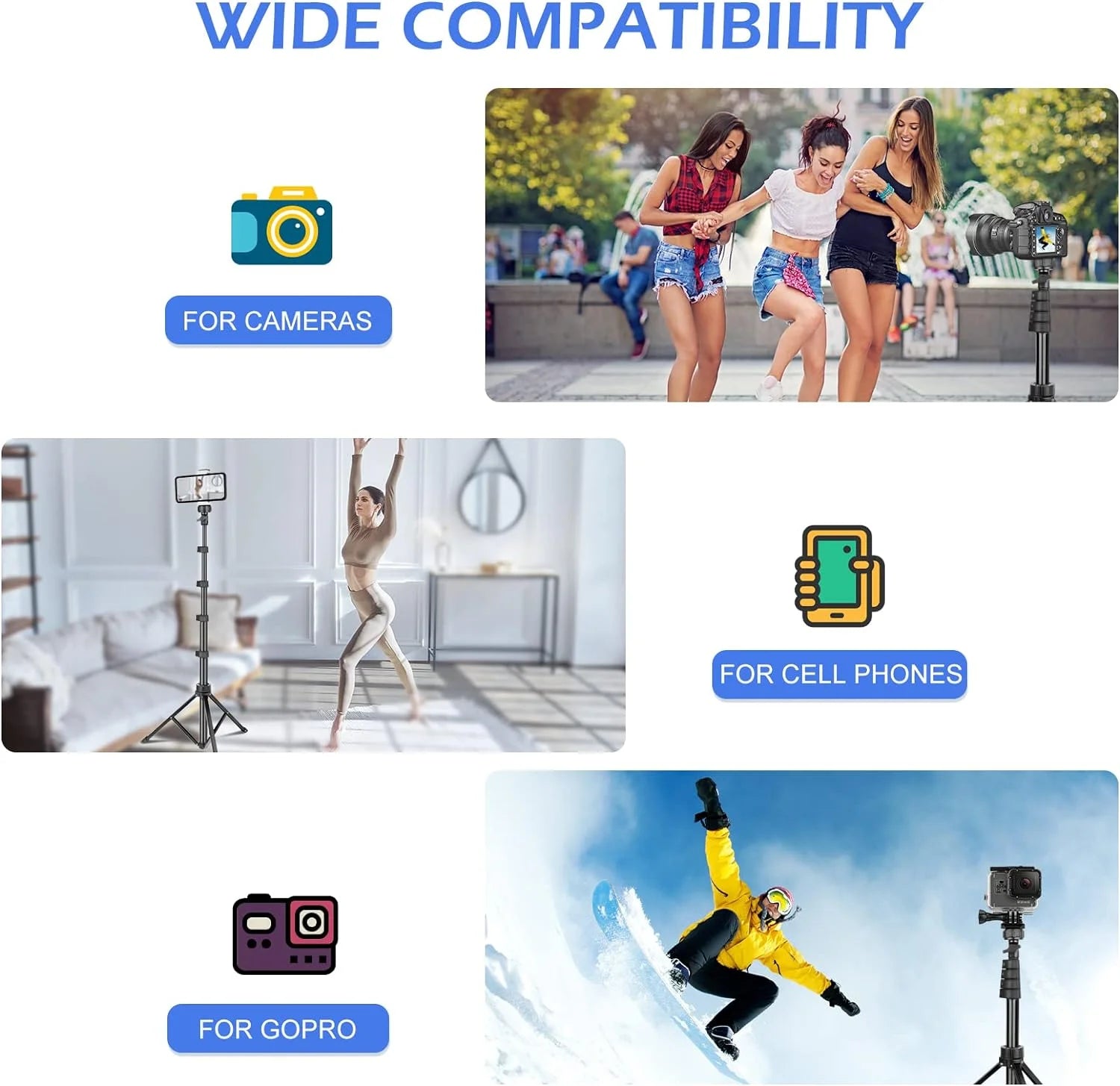 Innotech 62" Phone Tripod & Selfie Stick with Bluetooth Remote – Adjustable, 360° Rotating Stand for iPhone, Android, Cameras & GoPro.