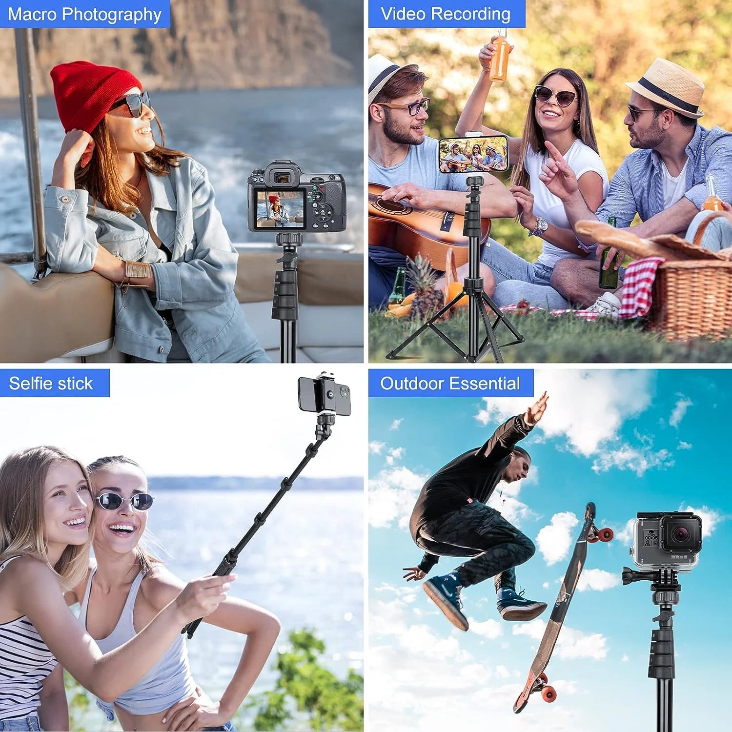 Innotech 62" Phone Tripod & Selfie Stick with Bluetooth Remote – Adjustable, 360° Rotating Stand for iPhone, Android, Cameras & GoPro.